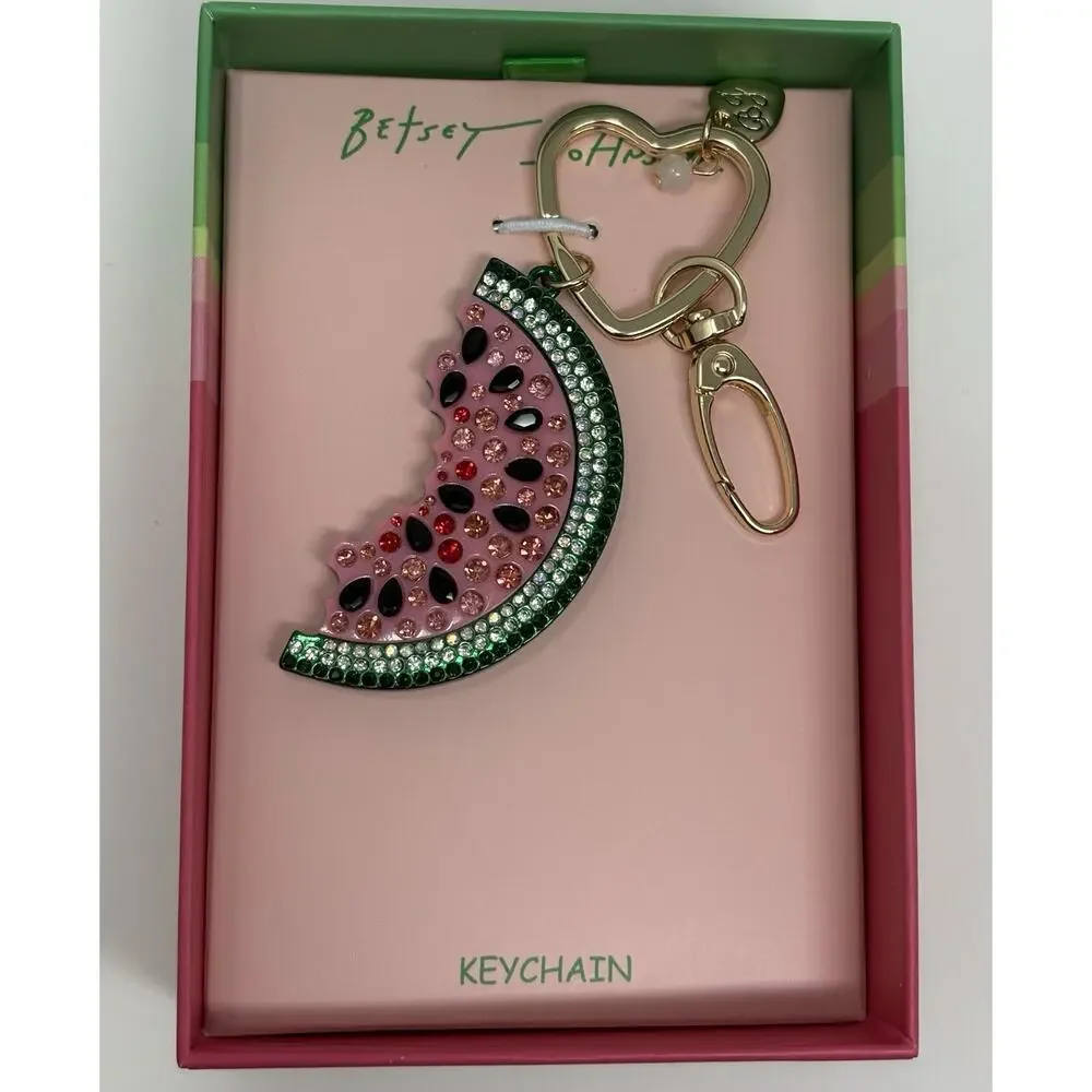 Betsey Johnson Watermelon Key Fob Bag Charm Keyring Keychain Crystal Fruit BOXED